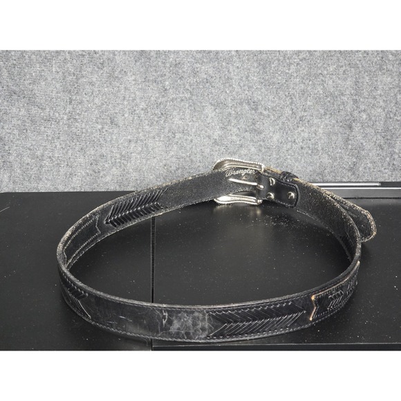 Wrangler Western Black Leather Belt Silver‎ Buckle Handcrafted Old Sonora Mexico - Picture 3 of 6